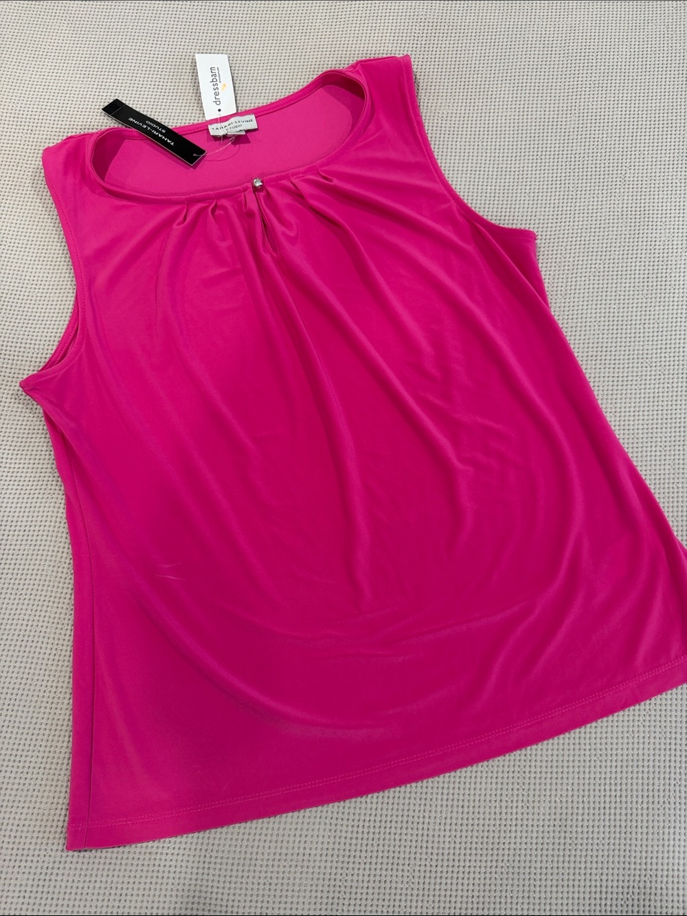 Tahari Bright Fuchsia Sleeveless Tank with Front Gather